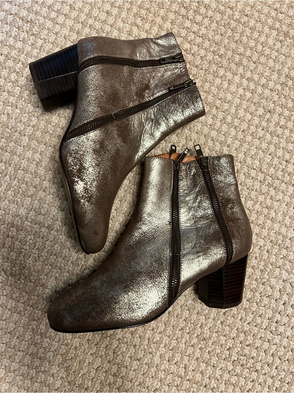 Gentle Souls Metallic Silver Women's Leather Ankle Booties with Side Zips